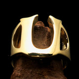 Mirror polished Men's Brass Initial Ring one bold Letter U - BikeRing4u
