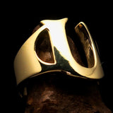 Mirror polished Men's Brass Initial Ring one bold Letter U - BikeRing4u