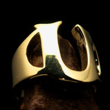 Mirror polished Men's Brass Initial Ring one bold Letter U - BikeRing4u