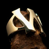 Mirror polished Men's Brass Initial Ring one bold Letter W - BikeRing4u