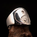 Excellent crafted Men's Yin Yang Ring - two tone Sterling Silver - BikeRing4u