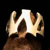 Mirror polished Men's Brass Initial Ring one bold Letter W - BikeRing4u