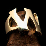 Mirror polished Men's Brass Initial Ring one bold Letter W - BikeRing4u
