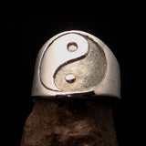 Excellent crafted Men's Yin Yang Ring - two tone Sterling Silver - BikeRing4u