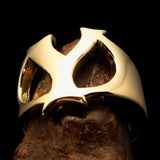 Mirror polished Men's Brass Initial Ring one bold Letter Y - BikeRing4u