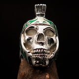 Excellent crafted Men's Skull Biker Ring green Roman Centurion - Sterling Silver - BikeRing4u