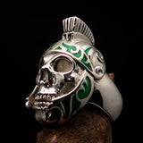 Excellent crafted Men's Skull Biker Ring green Roman Centurion - Sterling Silver - BikeRing4u