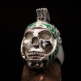 Excellent crafted Men's Skull Biker Ring green Roman Centurion - Sterling Silver - BikeRing4u