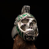 Excellent crafted Men's Skull Biker Ring green Roman Centurion - Sterling Silver - BikeRing4u