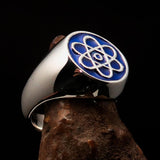 Perfectly crafted Men's Teacher Ring blue Atom Symbol - Sterling Silver - BikeRing4u