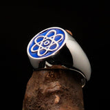 Perfectly crafted Men's Teacher Ring blue Atom Symbol - Sterling Silver - BikeRing4u