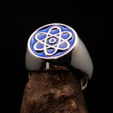 Perfectly crafted Men's Teacher Ring blue Atom Symbol - Sterling Silver - BikeRing4u