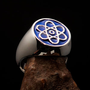 Perfectly crafted Men's Teacher Ring blue Atom Symbol - Sterling Silver - BikeRing4u