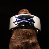 Excellent crafted Men's Cavalry Ring blue Crossed Sabers - Sterling Silver - BikeRing4u