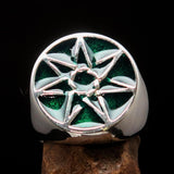 Excellent crafted Men's Heptagon Ring Green seven sided Polygon - Sterling Silver - BikeRing4u