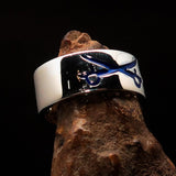 Excellent crafted Men's Cavalry Ring blue Crossed Sabers - Sterling Silver - BikeRing4u