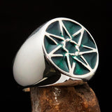Excellent crafted Men's Heptagon Ring Green seven sided Polygon - Sterling Silver - BikeRing4u