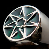 Excellent crafted Men's Heptagon Ring Green seven sided Polygon - Sterling Silver - BikeRing4u