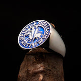 Excellent crafted Men's blue Templar Knight Seal Ring - Sterling Silver - BikeRing4u