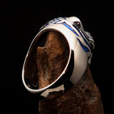 Excellent crafted Men's Predator Ring Tiger red CZ Eyes and blue Stripes - Sterling Silver - BikeRing4u