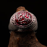 Domed Men's red Al Quran ul Kareem Muslim Ring - Sterling Silver - BikeRing4u