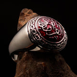 Domed Men's red Al Quran ul Kareem Muslim Ring - Sterling Silver - BikeRing4u