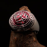 Domed Men's red Al Quran ul Kareem Muslim Ring - Sterling Silver - BikeRing4u