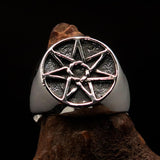 Excellent crafted Men's Heptagon Ring seven sided Polygon - antiqued Sterling Silver - BikeRing4u