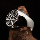 Excellent crafted Men's Heptagon Ring seven sided Polygon - antiqued Sterling Silver - BikeRing4u
