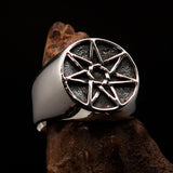 Excellent crafted Men's Heptagon Ring seven sided Polygon - antiqued Sterling Silver - BikeRing4u