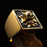 Excellent crafted Men's Pirate Skull Ring Black Maltese Cross - Solid Brass - BikeRing4u