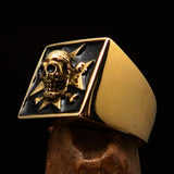 Excellent crafted Men's Pirate Skull Ring Black Maltese Cross - Solid Brass - BikeRing4u