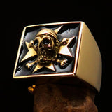 Excellent crafted Men's Pirate Skull Ring Black Maltese Cross - Solid Brass - BikeRing4u