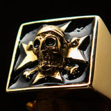 Excellent crafted Men's Pirate Skull Ring Black Maltese Cross - Solid Brass - BikeRing4u