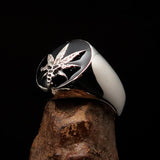Men's Ring Cannabis Leaf Marihuana black Medical Weed Symbol - Sterling Silver - BikeRing4u