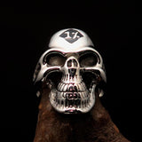 Mirror polished Men's Outlaw Biker Ring black 1% Skull - Sterling Silver - BikeRing4u