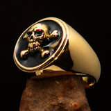 Nicely crafted Men's Pirate Ring Jolly Roger crossed Bones Skull Black - BikeRing4u