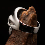 Mirror polished Men's Outlaw Biker Ring black 1% Skull - Sterling Silver - BikeRing4u
