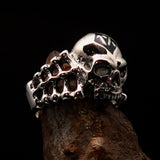 Excellent crafted Men's black 1% Outlaw Biker Skull and Bones Ring - Sterling Silver - BikeRing4u