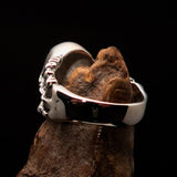 Excellent crafted Men's black 1% Outlaw Biker Skull and Bones Ring - Sterling Silver - BikeRing4u