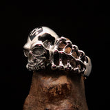 Excellent crafted Men's black 1% Outlaw Biker Skull and Bones Ring - Sterling Silver - BikeRing4u