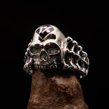 Excellent crafted Men's black 1% Outlaw Biker Skull and Bones Ring - Sterling Silver - BikeRing4u
