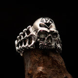 Excellent crafted Men's black 1% Outlaw Biker Skull and Bones Ring - Sterling Silver - BikeRing4u