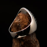 Black marquise shaped Egyptian Ankh Cross Men's Ring - Sterling Silver - BikeRing4u