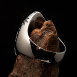 Black marquise shaped Egyptian Ankh Cross Men's Ring - Sterling Silver - BikeRing4u