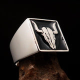 Perfectly crafted Men's Cowboy Ring black Bull Skull - Sterling Silver - BikeRing4u