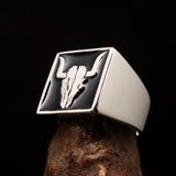 Perfectly crafted Men's Cowboy Ring black Bull Skull - Sterling Silver - BikeRing4u