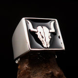 Perfectly crafted Men's Cowboy Ring black Bull Skull - Sterling Silver - BikeRing4u