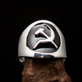 Excellent crafted Men's Hammer and Sickle Crest Ring Black - Sterling Silver - BikeRing4u