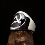 Excellent crafted Men's Hammer and Sickle Crest Ring Black - Sterling Silver - BikeRing4u